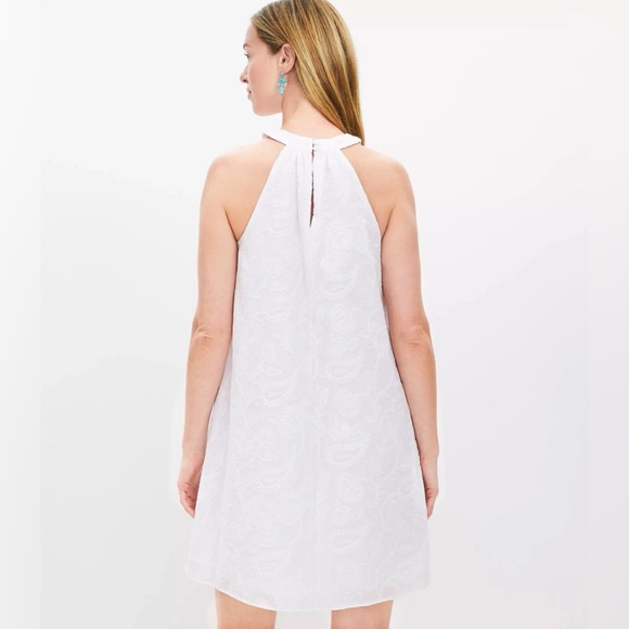 NWT, Loft White Embroidered Halter Swing Dress, Sz M - Picture 2 of 16